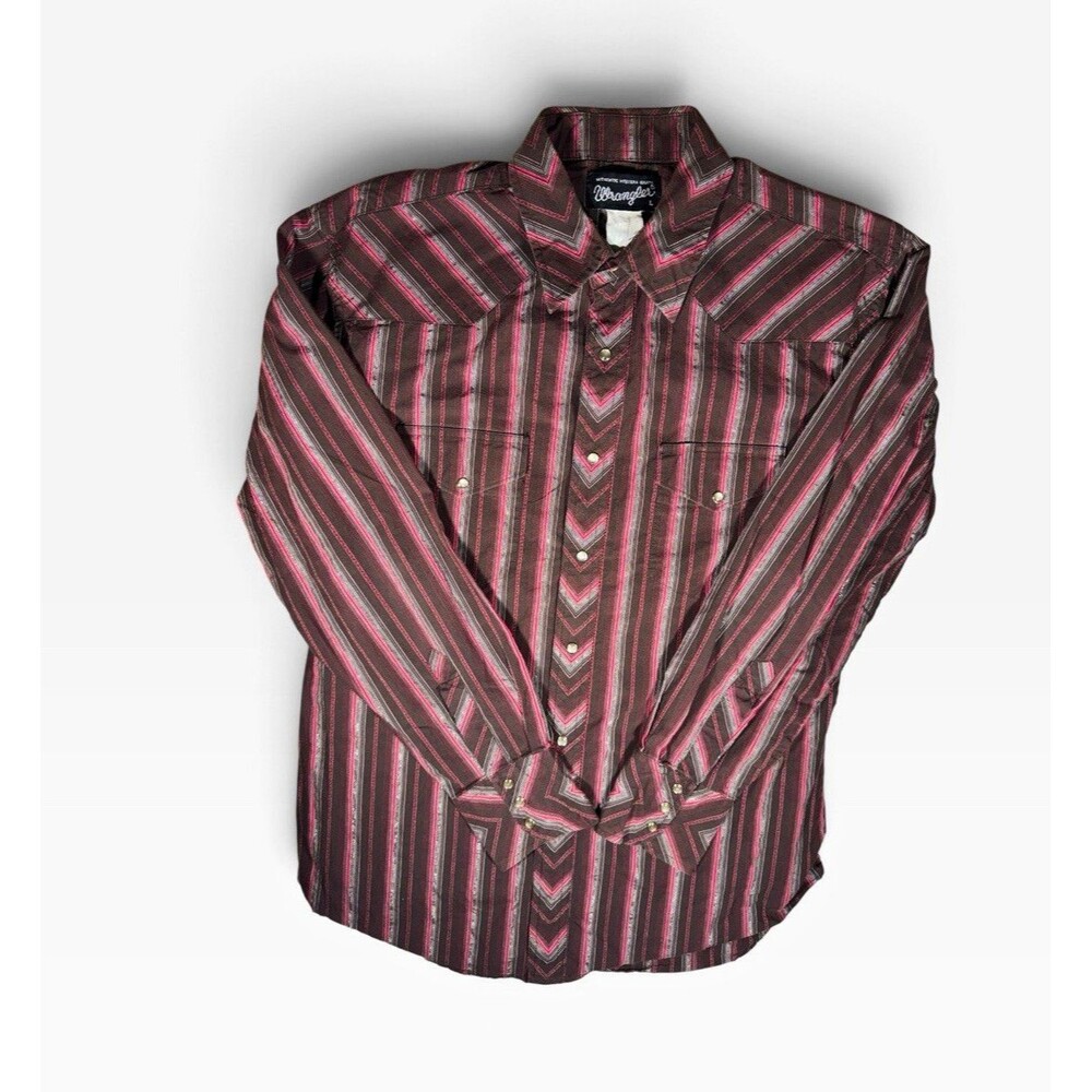 Vtg Wrangler Authentic Western Shirts Men's L Striped Long Sleeve Button-Up